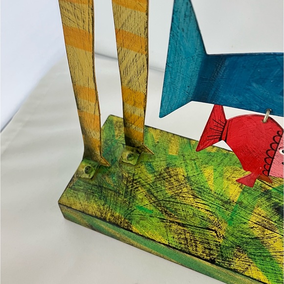 ACME Animal Canada Cat With 3 Birds, one Taper Candle Holder Handcrafted Signed - Picture 7 of 17